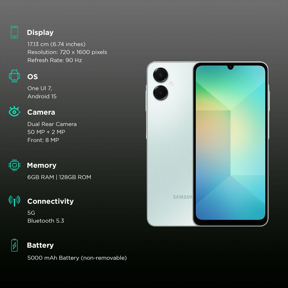 SAMSUNG Galaxy A06 5G (6GB RAM, 128GB, Light Green)
