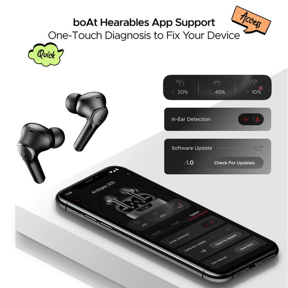 boAt Airdopes 300 TWS Earbuds with AI Environmental Noise Cancellation (IPX4 Water Proof, Splash & Sweat Resistance, 50 Hours Playback, Gunmetal Black)