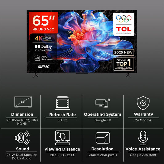 TCL V6C 165.1 cm (65 inch) 4K Ultra HD LED Smart Google TV with Google Voice Assistant (2025 model)
