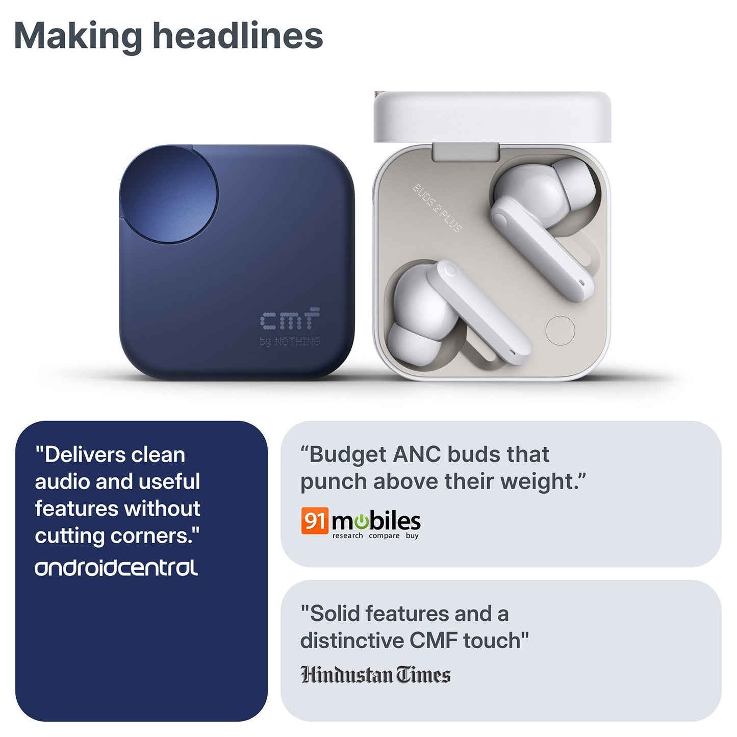 Nothing CMF Buds 2 Plus A10600104 TWS Earbuds with Adaptive Noise Cancellation (IP55, IPX2 Water Resistant, Hi-Res Audio with LDAC, Light Grey)