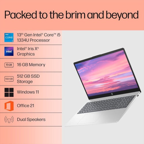 Store Display Unit - HP 15 Thin & Light Laptop (13th Gen Intel Core i5/ 16GB DDR4 RAM/ 512GB SSD/ 15.6 Inch (39.62 cm) FHD Display/ Intel Iris X Graphics/ Dual Speakers/ Backlit Keyboard/ Windows 11/ MS-Office) 15-FD0492TU